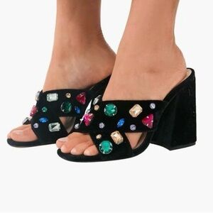 Schutz Velvet Crossover Heeled Mules - Callie Glam, size 6.5 new with tags